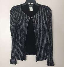 Onyx Nite Black with silver Metallic Stripes Womens Evening cardigan top