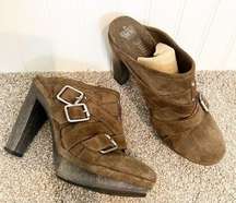 Juicy Couture Collette Suede Slip On Wood Mules Platform Shoes Buckle Y2K Size 8