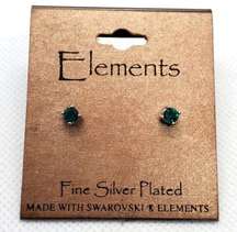 NWT Elements Silver Plated Green Swarovski Earring