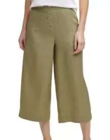 NEW DKNY Button Front Wide Leg Crop Pant Capri Green Size 10
