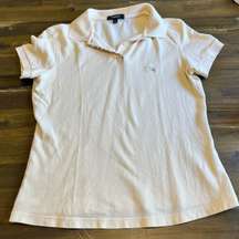 Burberry London Polo Short Sleeve Nova Check Trim Chest Logo Cream S Off White