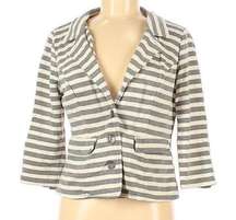 PIXLEY STITCH FIX Stripe Blazer Gray Cream Ivory French Terry 3/4 Sleeve Jacket