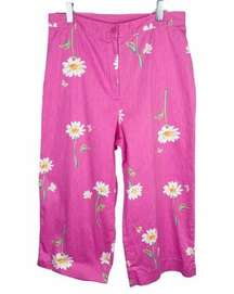 Alfred Dunner Pink Daisy Print Capris Pants - Petites