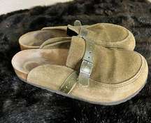 Birkenstock Eaton Tan Suede Leather Clog Mule Slip On Buckle Slide 39 8.5