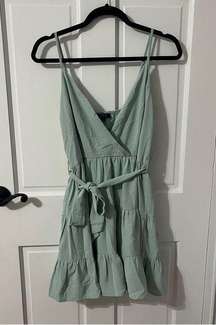 green tiered flowy vneck spaghetti strap dress