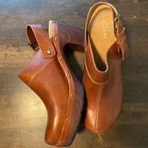 Clarks Leather Clogs Mules Slip Ons Sling Back Chunk Wedges Sz 8.5