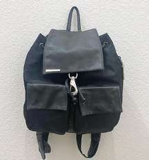 Vintage  Black Nylon & Leather Buckle Accent Drawstring Backpack