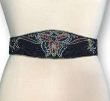 Vintage La Regale Belt Wide Black Multicolor Metallic Beaded Handmade Statement