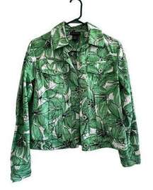 Rafaella Women's Medium Green and White Floral Denim Jacket