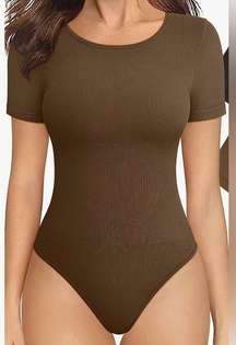 Women’s Brown OQQ one piece short sleeve fitted bodysuit, size XL