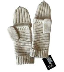 UGG Wool Blend Fingerless Knit Gloves Mittens Cream Womens One Size NEW