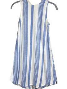 Striped Mini Dress Sleeveless Linen Rayon Blend Blue White Womens Sz XXS