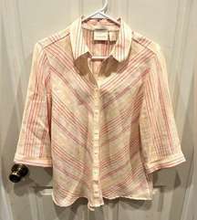 Chicos No Iron Bias Striped Linen Button Down Shirt Chico's 1 US 8/10