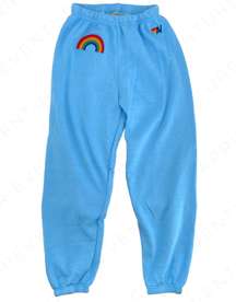 NEW  Rainbow Embroidered Classic Sweatpants Light Sky Blue Size L