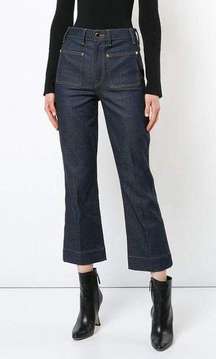 Khaite Raquel High Rise Flare Cropped Jeans Dark Blue Wash Size 28