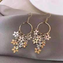 Women's Crystal Flower Tassel Dangle Drop Earrings