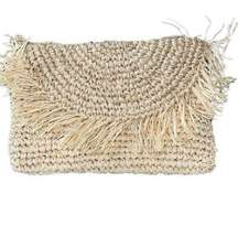 Womens Half Moon Flap Woven Raffia Envelope Clutch Tan Size 12"x 8.5"