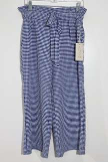 Blue And White Gingham Paper-bag Wide Leg Pants Belted Size Medium