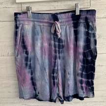 Vintage Havana Blue and Purple Tie Dye Elastic Waist Shorts