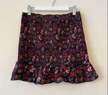 Dark Navy Floral Smocked Ruffle Mini Skirt