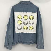 Altar’d State Denim Smiley Face Blue Jean Jacket Happy Face Women’s Size Medium