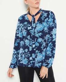 J Jason Wu City Long Sleeve Mock Neck Shirt Blue Floral M