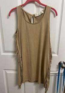 Vintage Havana Womens Small Tan Suede Fringe Micro Dress Tunic Sleeveless Top