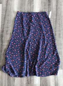 Blue Coral Floral Crepe MIDI Skirt XXL NWT 2XL Zip A13