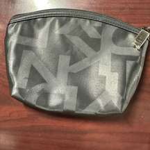 DKNY Small Black Nylon Zipper Top Makeup Cosmetics Bag