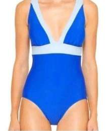 DKNY LAPIS Plunging Colorblocked One-Piece Swimsuit, US Size 10 NEW Blue
