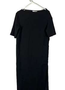 MNG by Mango Black Textured Formal Short Sleeve Long Maxi Dress Women Sz 4