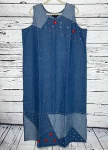 Denim & Co NWT Sz 2X Floral - Paisley Embroidered & Embellished Denim Maxi Dress