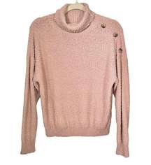 Mine Womens Sz M Pink Rose Turtleneck Sweater Button Accents Soft Textured