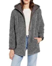 Halogen Reversible Hooded Coat Faux Fur Quilted Gray Size Small NWT