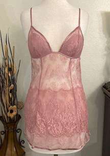 Victoria's Secret 2006 Pink Lace Plunge Back Slip Size Medium