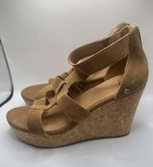 UGG  WHITNEY SUEDE STRAPPY PLATFORM WEDGE HEELS, WOMEN US 8