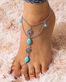 Boho turquoise decor layered anklet 
One piece
Faux fashion jewelry‎