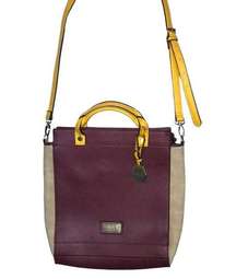 HAYDEN HARNETT DAKOTA VEGAN LEATHER BURGUNDY YELLOW CROSSBODY SATCHEL