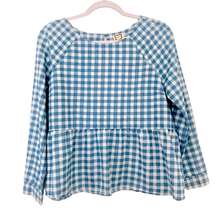 Mo:Vint New York by Anthropologie Women’s Gingham Check Peplum Blue Top SZ Small