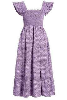 NWT Hill House Ellie Nap Dress in Plum Floral Brocade Smocked Tiered Midi XS