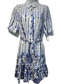 Peter Som Button front career Tie-dye belted Ruffle Shirt Dress Size 4