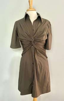 Olive Green Twist Button Down Dress