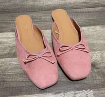 J. Crew Factory Pink Bow Square Toe Ballet Mules