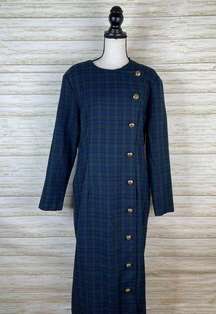 Vintage Blue and Green Plaid Tartan Side Button Maxi Wiggle Dress
