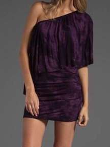 Young Fabulous&Broke YFB Purple Watercolor One Shoulder Ruched Mini Dress Sz.M
