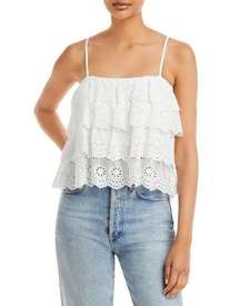 Aqua Womens White Eyelet Tiered Spaghetti-Strap Tank Top Blouse Size XL