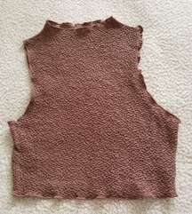 Naked Wardrobe Sleeveless Textured High-Neck Cropped Top Brown Women's Size M