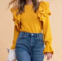 Rachel Parcell Ruffle Shoulder Pointelle Sweater Yellow