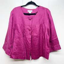 Spiegel Babydoll Linen Vtg Button Front Womens 3/4 Sleeve Pink Blazer Jacket 18W