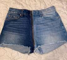 Zipper Mixed Denim Shorts